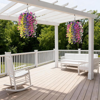 INQCMY Artificial Fake Hanging Plants Flowers Basket for Spring Summer Outdoor Outside Porch Decoration,UV Resistant Faux Silk Violet in Planter for Home Patio Balcony Garden Yard Decor(Red)
