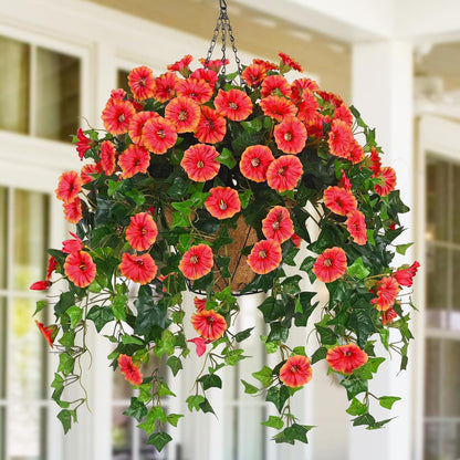 Waipfaru Artificial Hanging Baskets with Flowers, Fake Hanging Plants Outdoors, Urn Fillers for Outside Summer Decor (Fuchsia)
