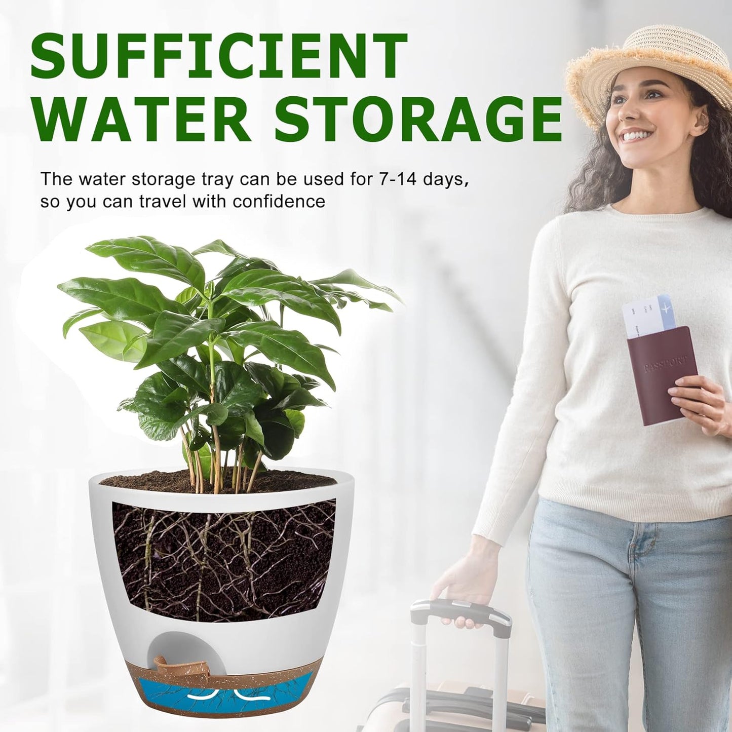 QRRICA Plant Pots 10/9/8/7.5/7 Inch Self Watering Pots, Set of 5 Plastic Planters with Drainage Holes and Saucers,Plastic Flower Pots,Nursery Planting Pot for Indoor Out Door Plants（Green）