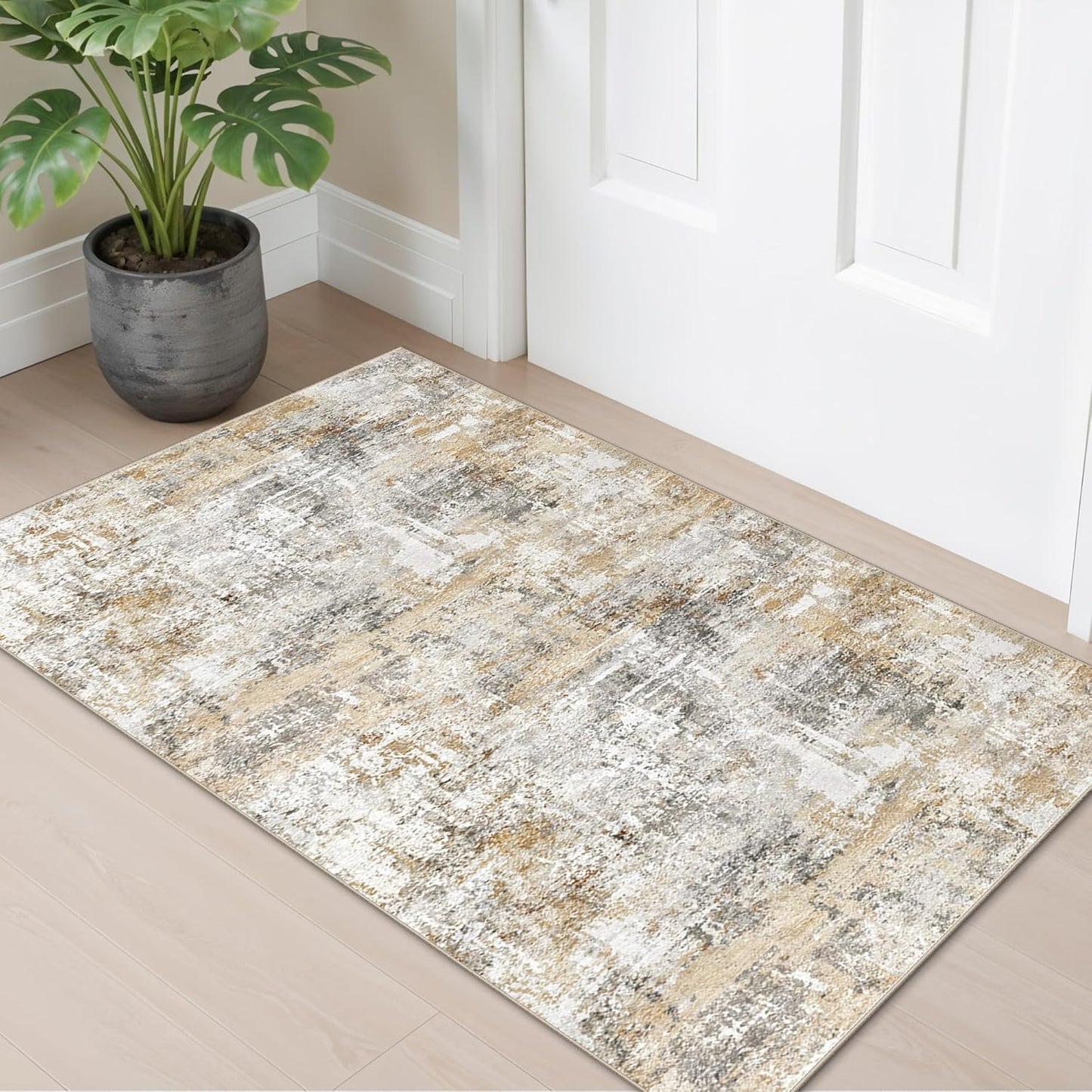 2x3 Washable Non-Slip Area Rug - Soft Low Pile Throw Rug for Kitchen Entryway Bedroom - Modern Indoor Door Mat with Rubber Backing (Beige Grey) - Colors B