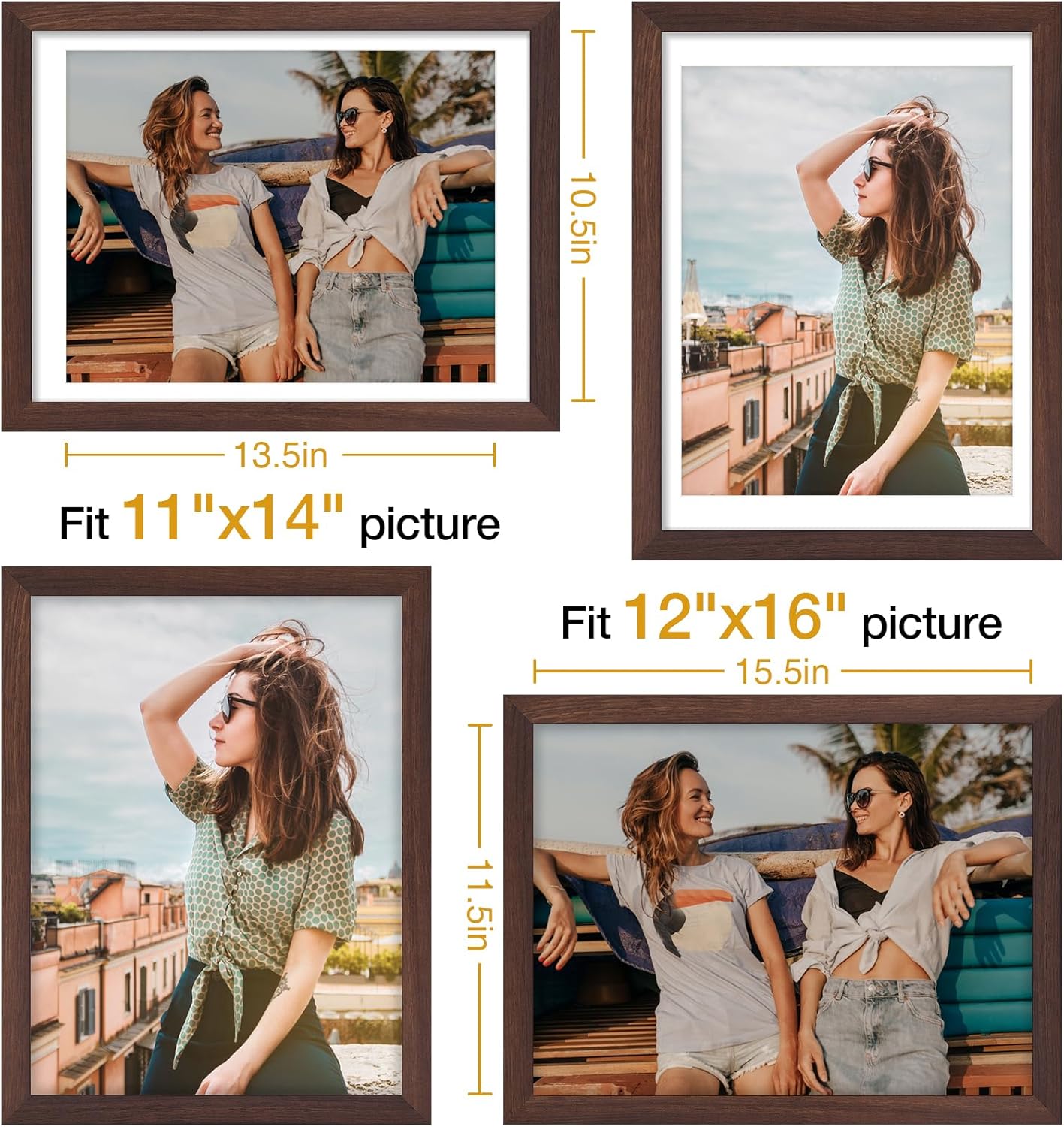 Vittanly 11x14 Picture Frame, Display Pictures 8x10 with Mat or 11x14 without Mat, Photo Frame for Wall Mounting, Black, 1 Pack - Colors B