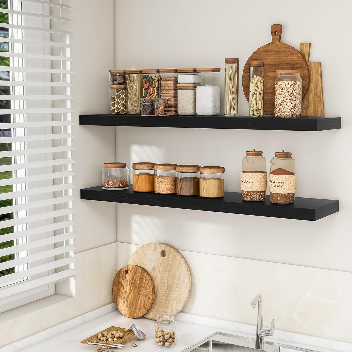 RICHFOCUS 72Inch Floating Shelves for Wall 2 Pack Shelves for Bedroom|Kitchen|Bathroom Wall Mounted Rustic Wood Floating Shelf with Invisible Brackets for Books|Storage|Decor, Rustic Brown