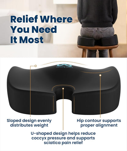Everlasting Comfort Doctor Recommended Memory Foam Seat Cushion for Office Chairs & Car - Ergonomic Office Desk Accessories - Cushions for Tailbone Pain Relief, Sciatica (Black, Large)