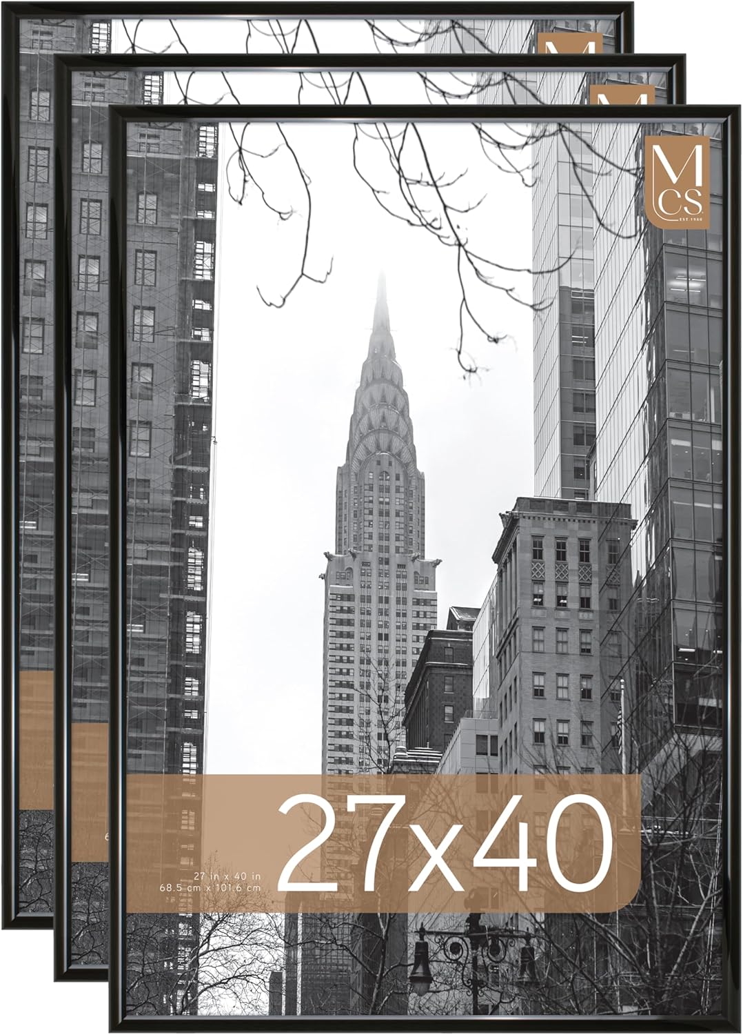 MCS Trendsetter 24x36 Poster Frame Black High-Gloss, Vertical & Horizontal Wall Hanging Large Picture Frame for Photos, Posters & Art Prints (1-Pack)
