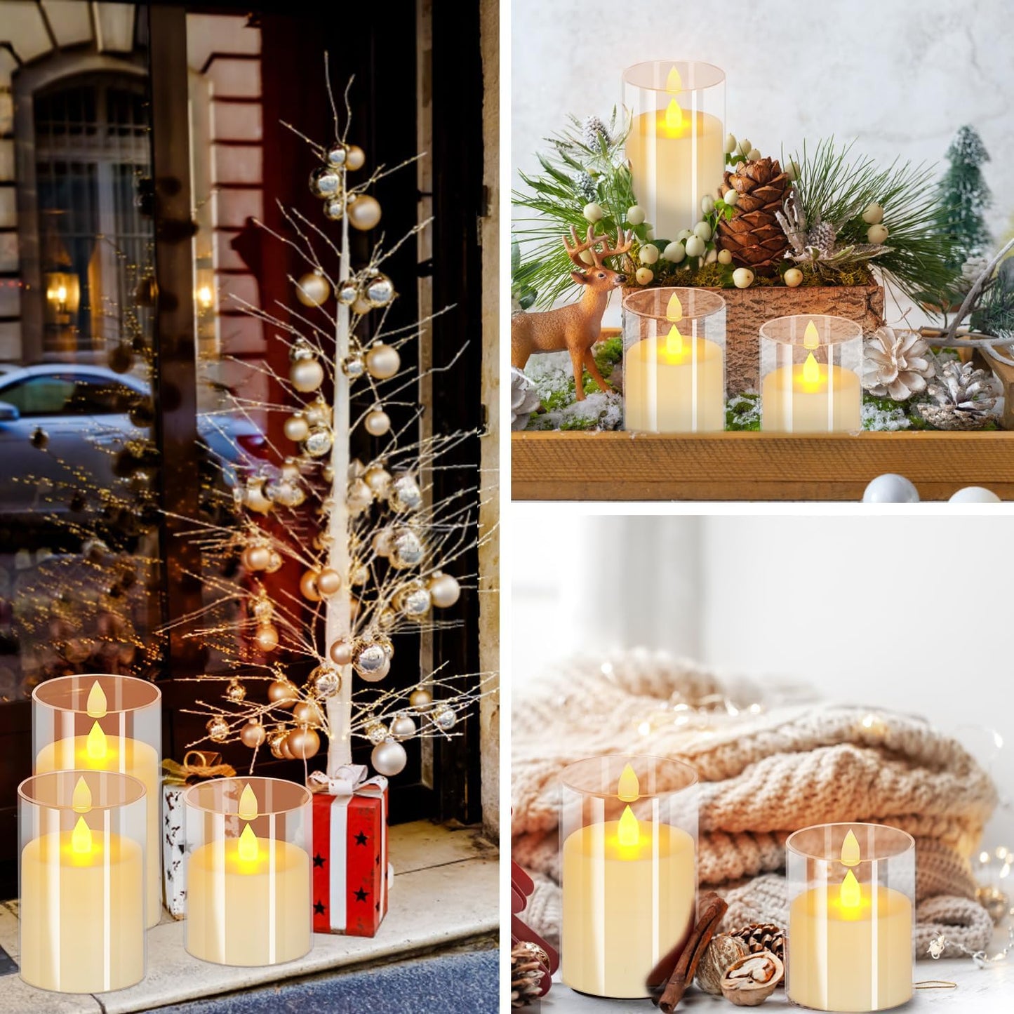 wemarry Flameless Candles 4" 5" 6" Acrylic Glass Pillars 3" Diameter Battery Operated Flickering Candles Include 8-Key Remote with Timer Function 400+ Hours (Gray, Warm Light 3 Pack)