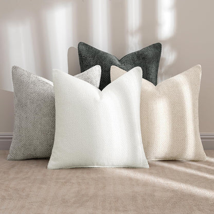 MIULEE Pack of 4 Couch Throw Pillow Covers 18x18 Inch Neutral Soft Decorative Chenille Pillow Covers Farmhouse Boho Cushion Covers for Mid Century Modern Spring Home Decor Sofa Bedroom Living Room