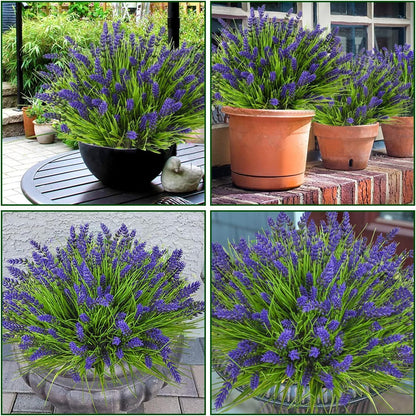 20 Bundles Artificial Plants Outdoor, UV Resistant Fake Flowers， Realistic Faux Lavender Shrubs for Porch Garden Window Box Home Decoration (Purple)