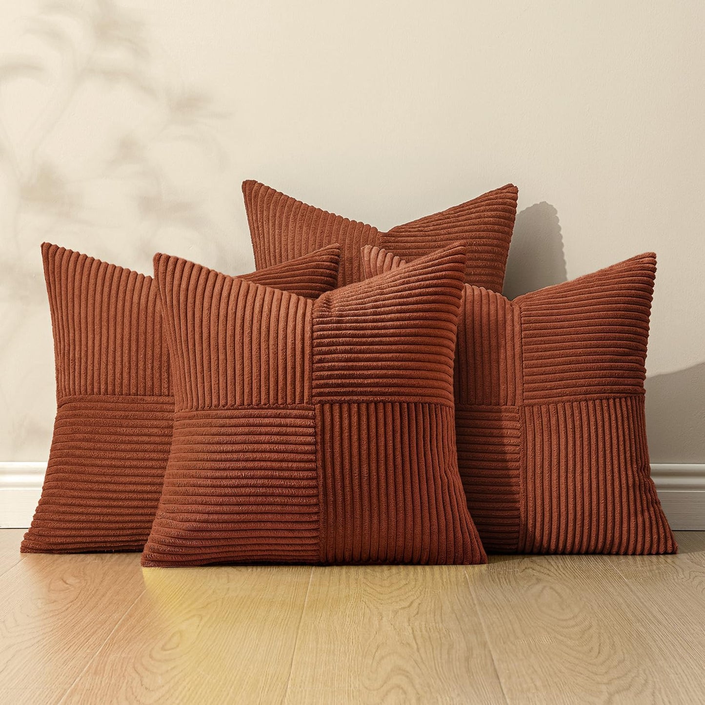 MIULEE Teal Orange Decorative Throw Pillow Covers 18x18 Inch Set of 4 Boho Corduroy Striped Cushion Cases Modern Farmhouse Patchwork Pillow Cases for Couch Sofa Bedroom Home Decor