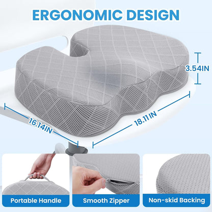 TushGuard Seat Cushion - Memory Foam Cushion for Office Chair, Car Seat, Airplane, Bleacher - Sciatica & Hip & Coccyx Pain Relief Desk Chair Cushion for Long Sitting Office Workers, Car Drivers