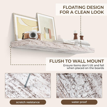 RICHFOCUS 72Inch Floating Shelves for Wall 2 Pack Shelves for Bedroom|Kitchen|Bathroom Wall Mounted Rustic Wood Floating Shelf with Invisible Brackets for Books|Storage|Decor, Rustic Brown