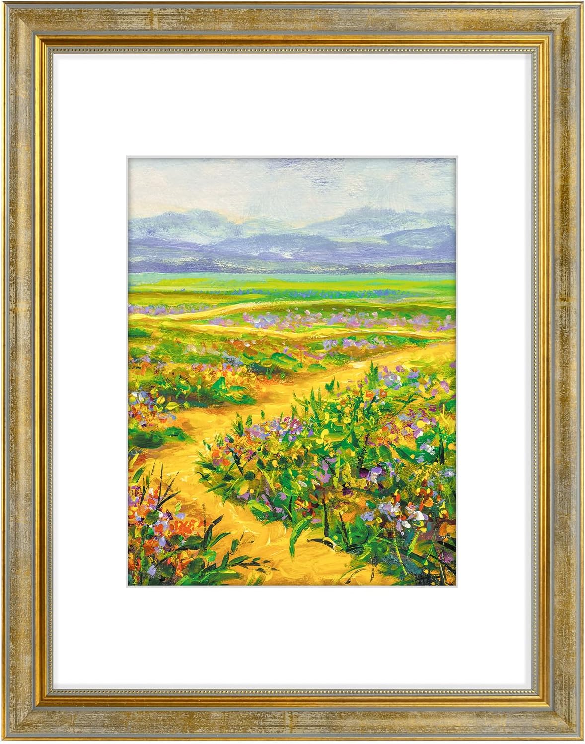 Golden State Art,11x14 Ornate Picture Frame for 8x10 Photo with Mat or 11 x 14 Prints without Mat,Real Glass Wall Display(Color:Green Gold)