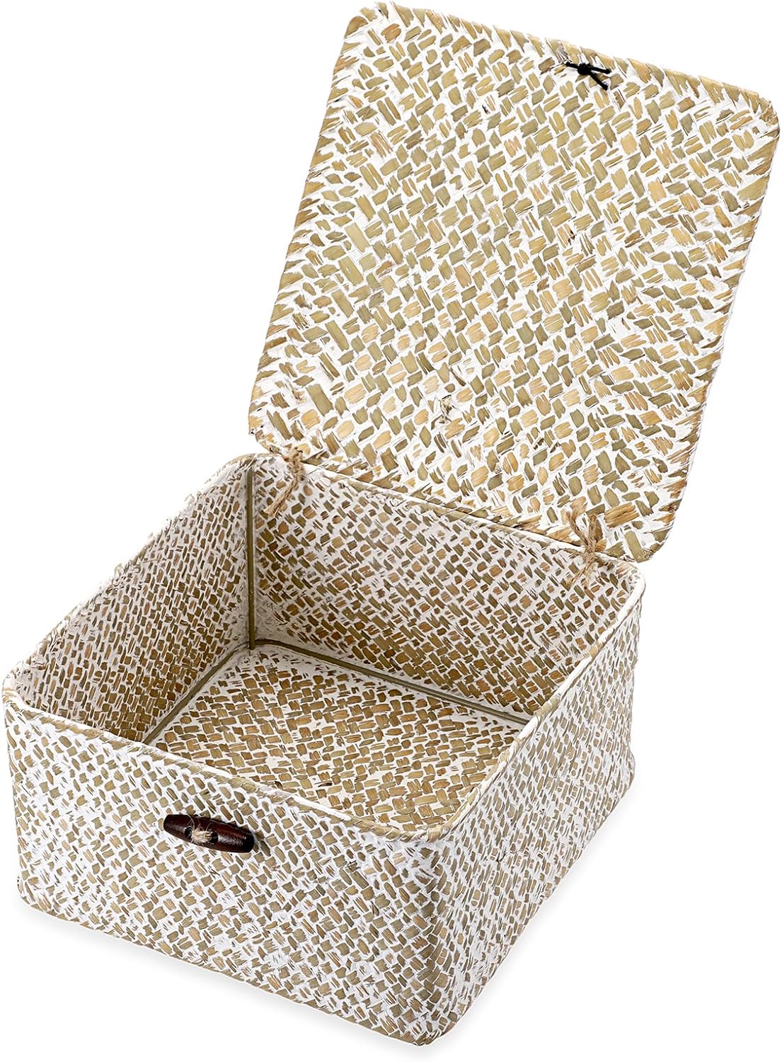 Hipiwe Seagrass Basket with Lid Wicker Storage Basket Square Handwoven Decorative Baskets Box for Shelf Multipurpose Household Baskets Home Decor,X-small