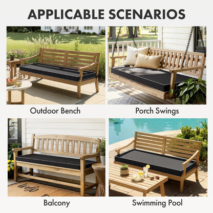 MIULEE Black Outdoor Bench Cushion 48x18x3 Inch Waterproof 3-Year Color Fastness Patio Furniture Cushions for Porch Swing, Garden Bench Sofa Couch with Adjustable Ties No Slip Design
