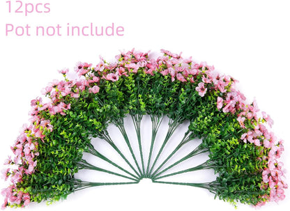 HyeFlora Artificial Flowers for Outdoor Indoor Garden Home Decoration, Faux Flower Daisy with Eucalyptus Leaves Fake Plants Greenery Boxwood Porch Patio, 12 Bundles (Mix Pink Red Purple Yellow)