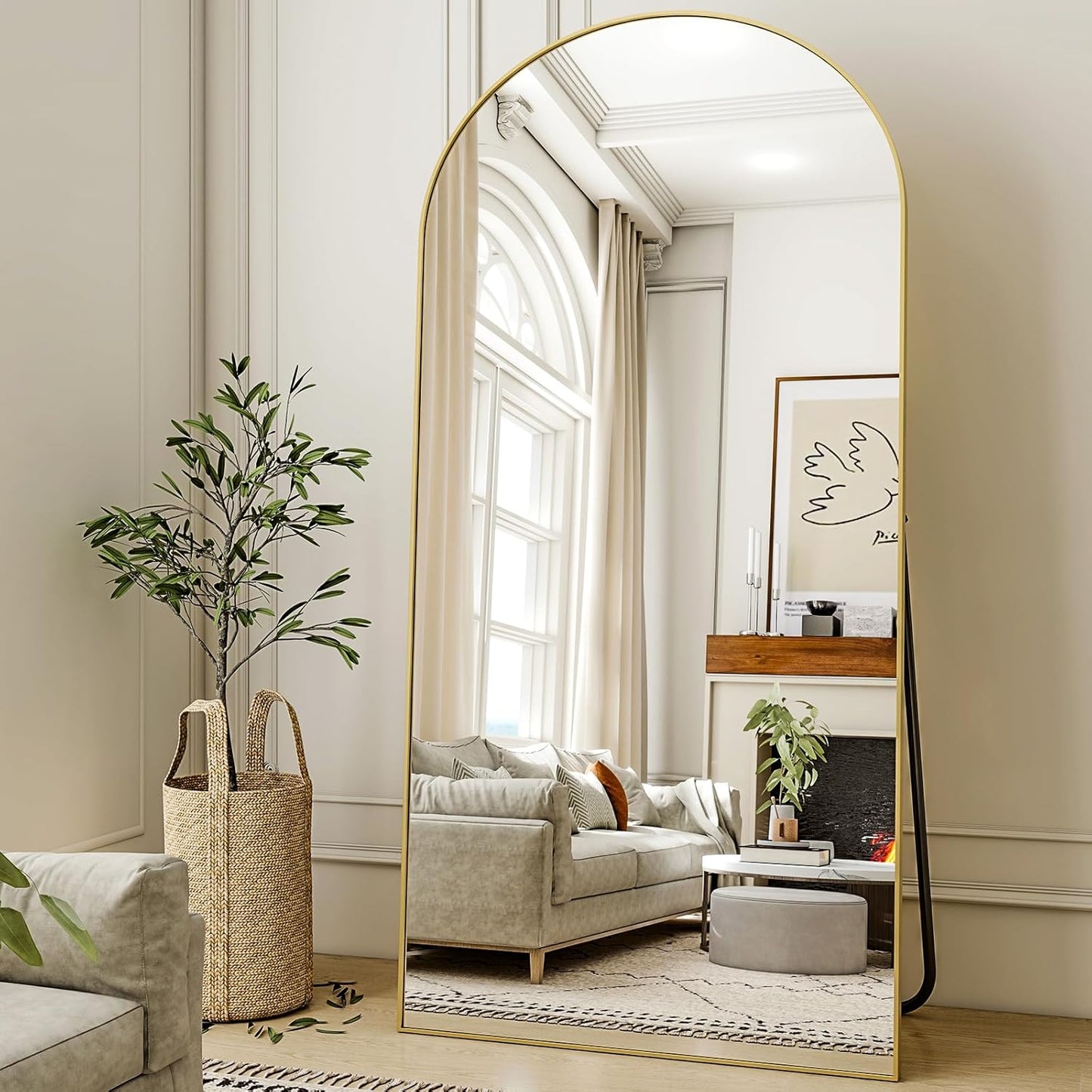 XRAMFY 56"x21" Arched Full Length Mirror Floor Mirrors with Aluminum Alloy Frame Free-Standing Wall Mounted Floor Mirrors or Large Dressing Mirror, Black Mirror Full Length