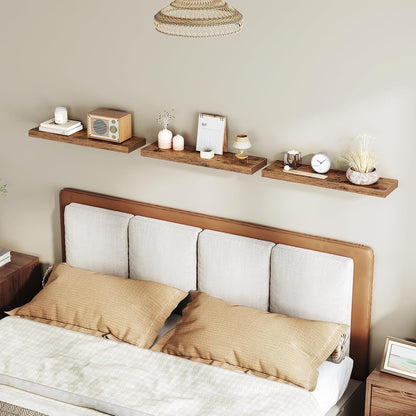 RALGEND Floating Shelves for Wall, 1.5" Thick Wall Shelf Set of 3 with Invisible Brackets, L31.5 x W7.9 Hanging Shelves Farmhouse Home Decor for Bathroom, Living Room, Bedroom, Rustic Brown 8301BJP3BF