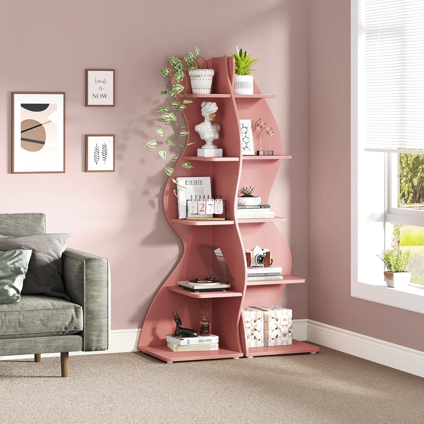 Tribesigns Corner Shelf, Modern 5-Tier Wall Corner Bookshelf, Stylish Corner Small Bookcase Storage Rack Plant Stand with Unique Shape for Living Room, Home Office (White, 1PC)