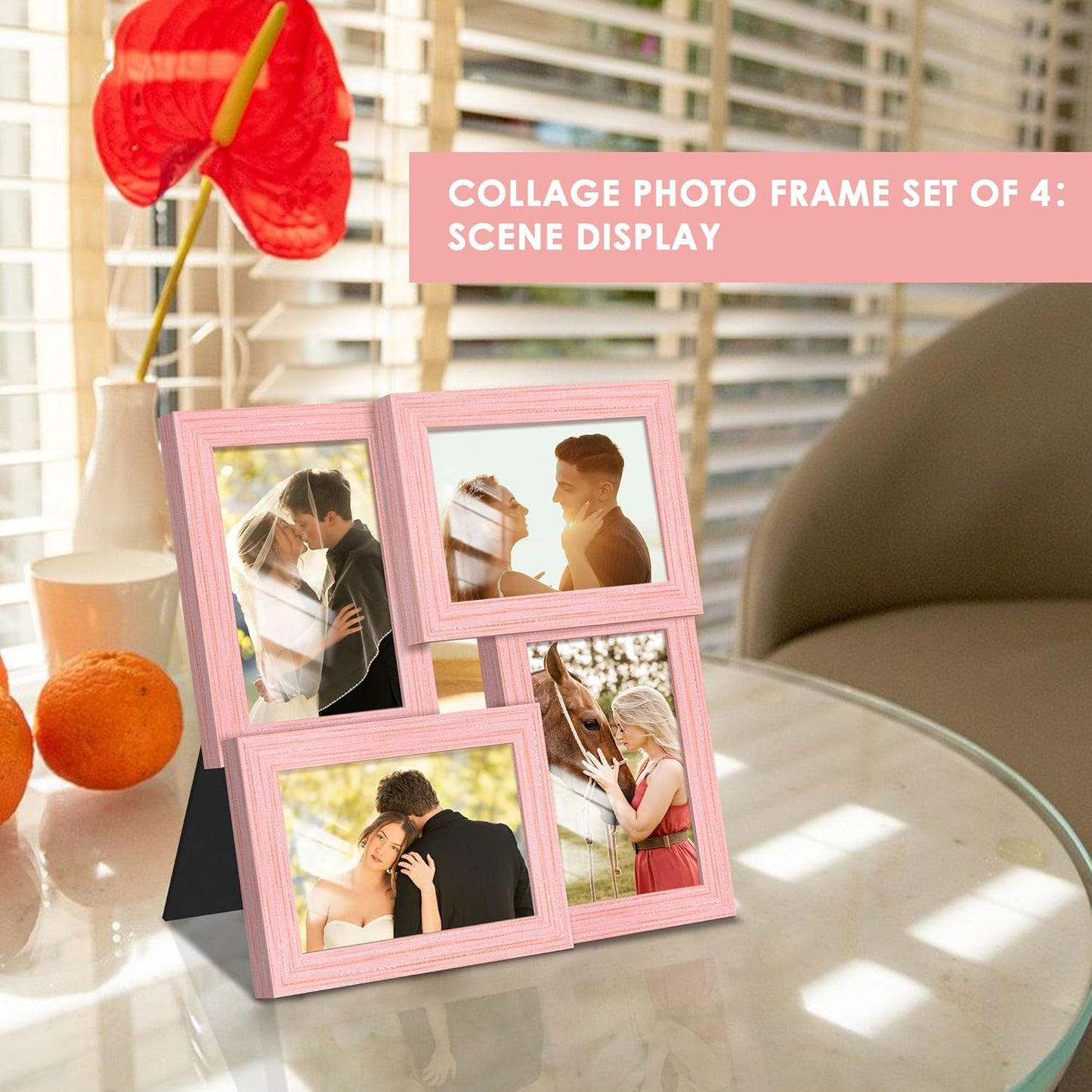 DUENPY 4x6 Collage Picture Frame Tempered Glass Front, Displays Four 4x6 Photo, Family Photo Collage Frame, Wall Decor Wall Hanging or Tabletop, Brown