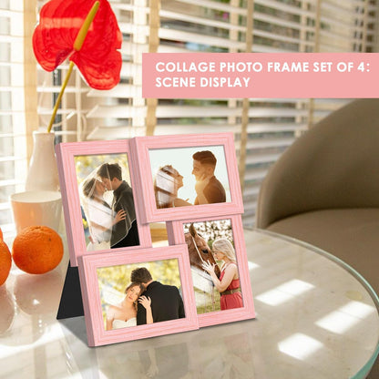 DUENPY 4x6 Collage Picture Frame Tempered Glass Front, Displays Four 4x6 Photo, Family Photo Collage Frame, Wall Decor Wall Hanging or Tabletop, Brown