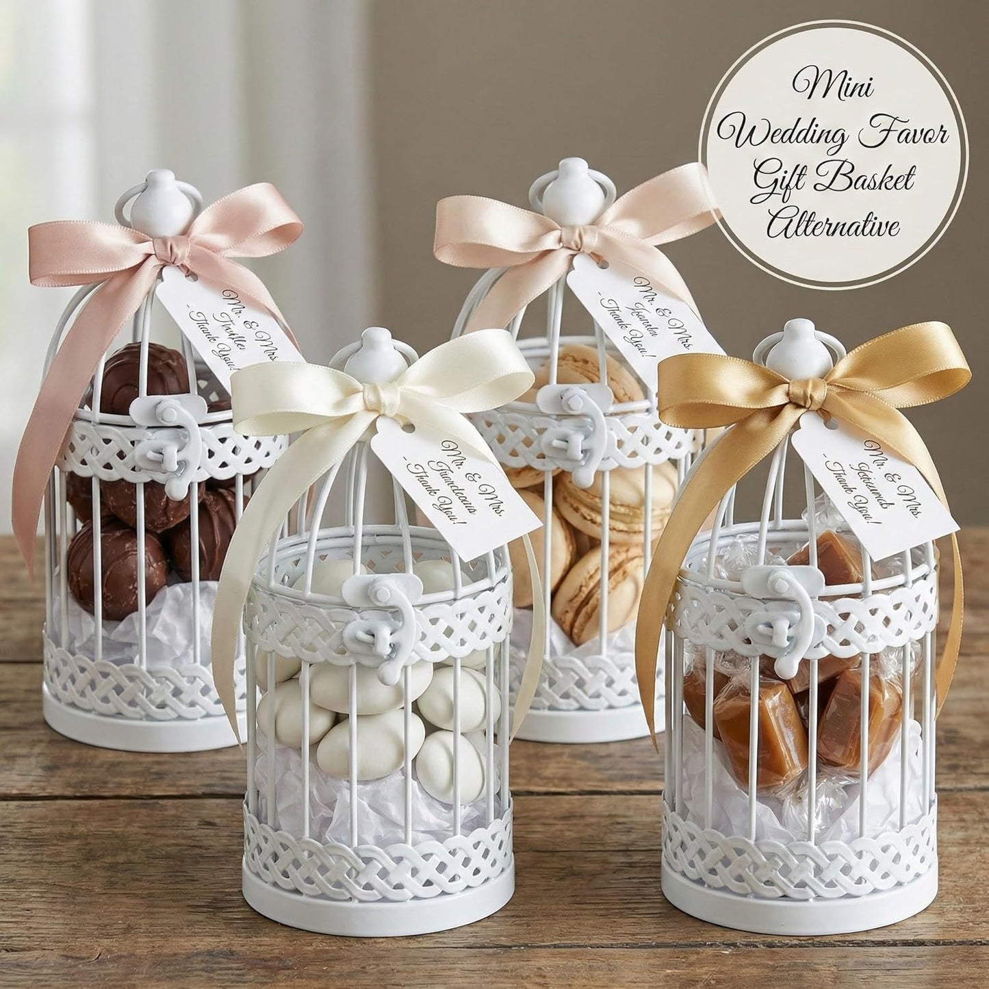 Vela Lanterns Bird Cage Decor Candle Holder Lantern Decorative Wedding Table Centerpiece Decorations, White, Small, Set of 4