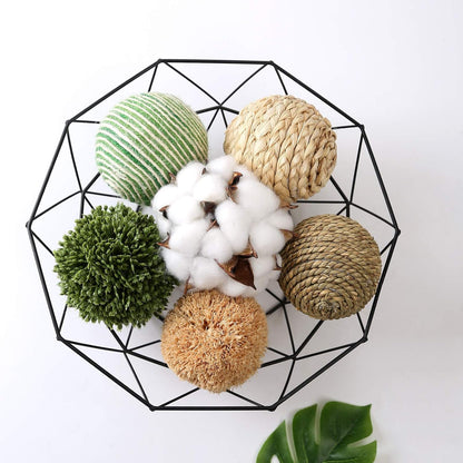 6pcs 3.5inch Woven Wicker Rattan Balls Decorative Ball Twig Orbs Green Orbs Vase Bowl Filler for Tabletop Decor (Beige White)