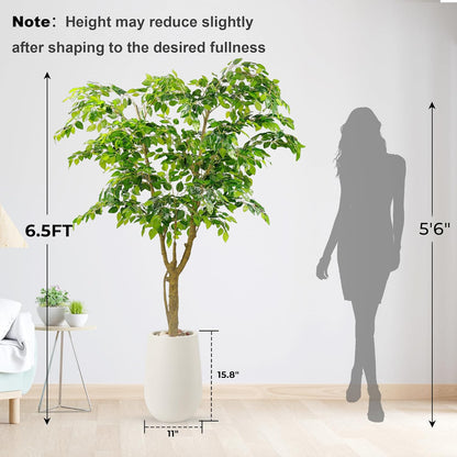 5FT Artificial Ficus Tree with White Planter and Pebbles,Faux Silk Tree with Lifelike Leaves and Realistic Trunk,Tall Fake Potted Plant for Home and Office Décor Indoor and Outdoor (5FT)