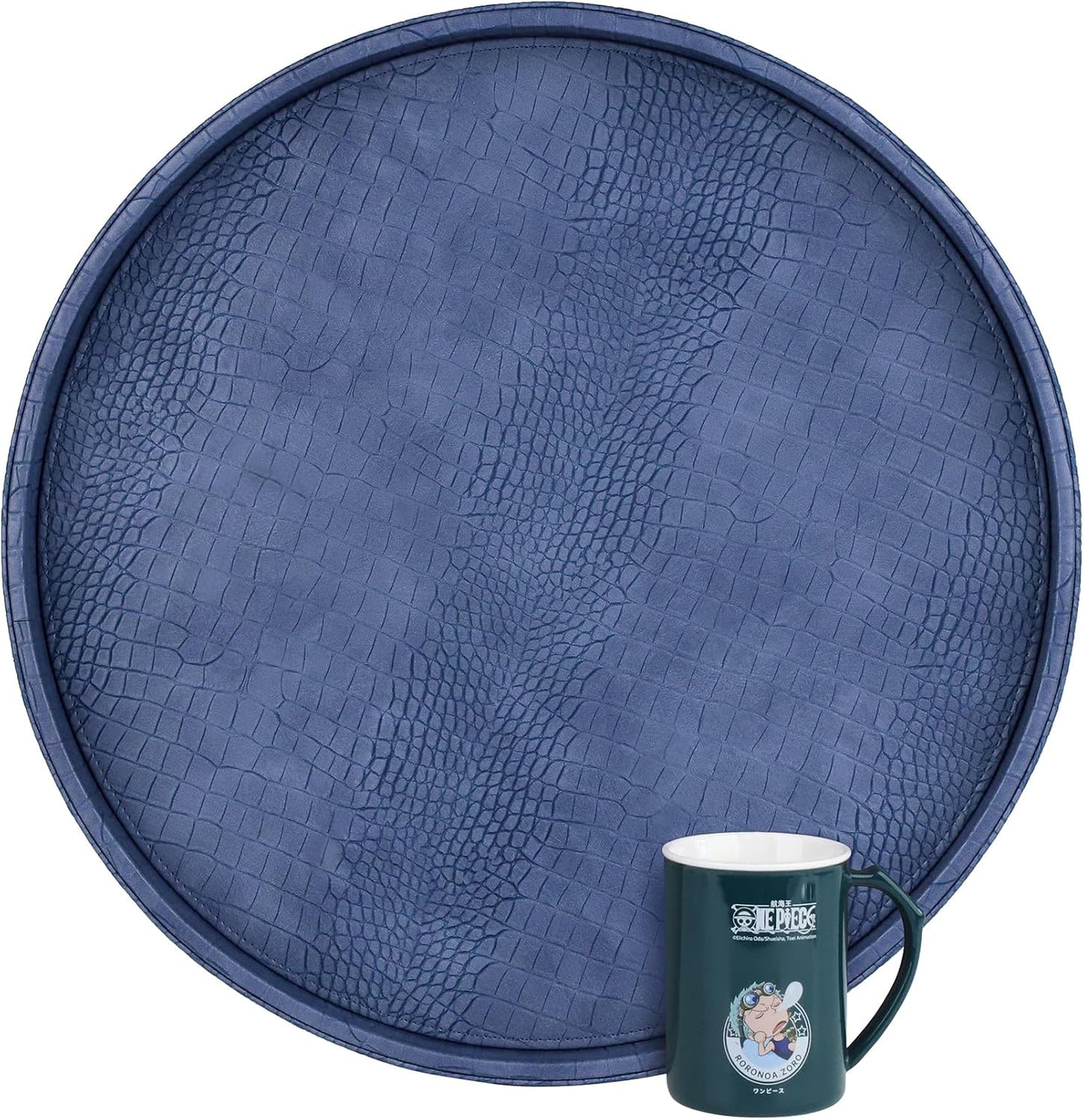 HofferRuffer Round Serving Tray 20'', Elegant Faux Leather Circle Ottoman Table Tray, Serve Tea Coffee Breakfast in Bedroom Living Room Kitchen (Brown)
