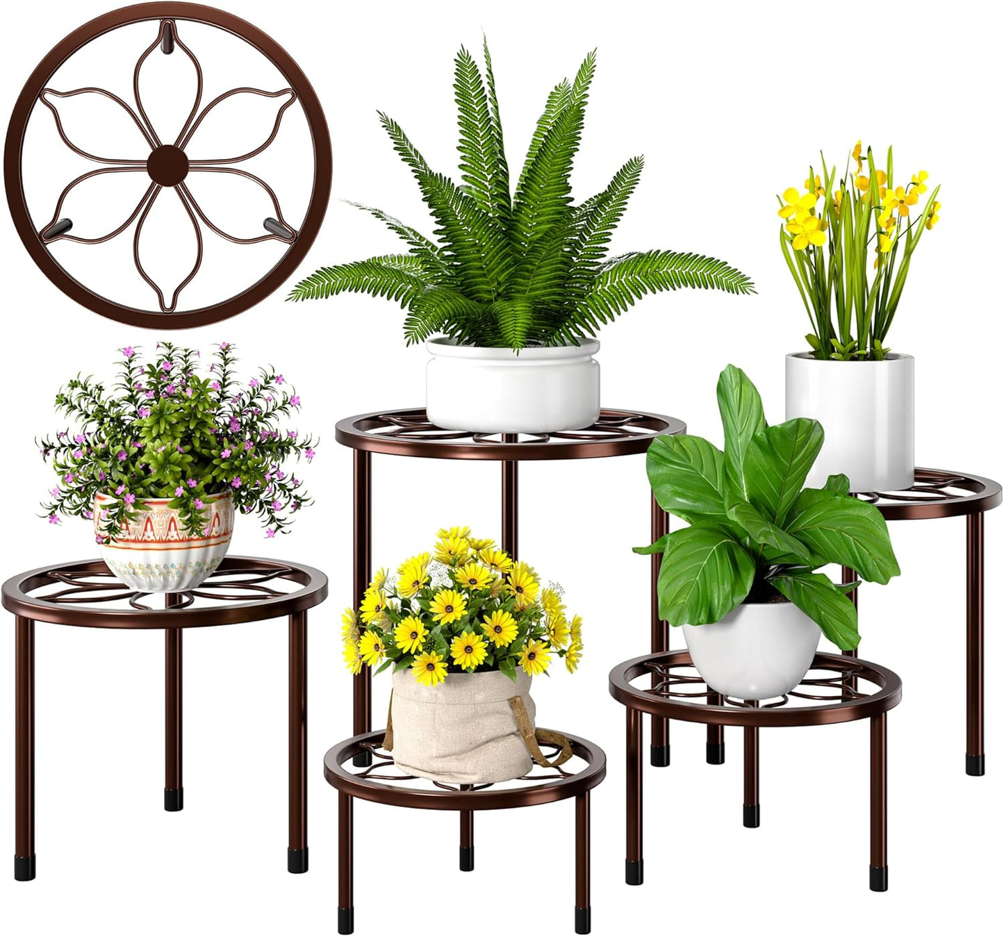VECELO Metal Plant Stands Set of 5, Multiple Heavy Duty Flower Pot Stand, Round Plant Holder, Black