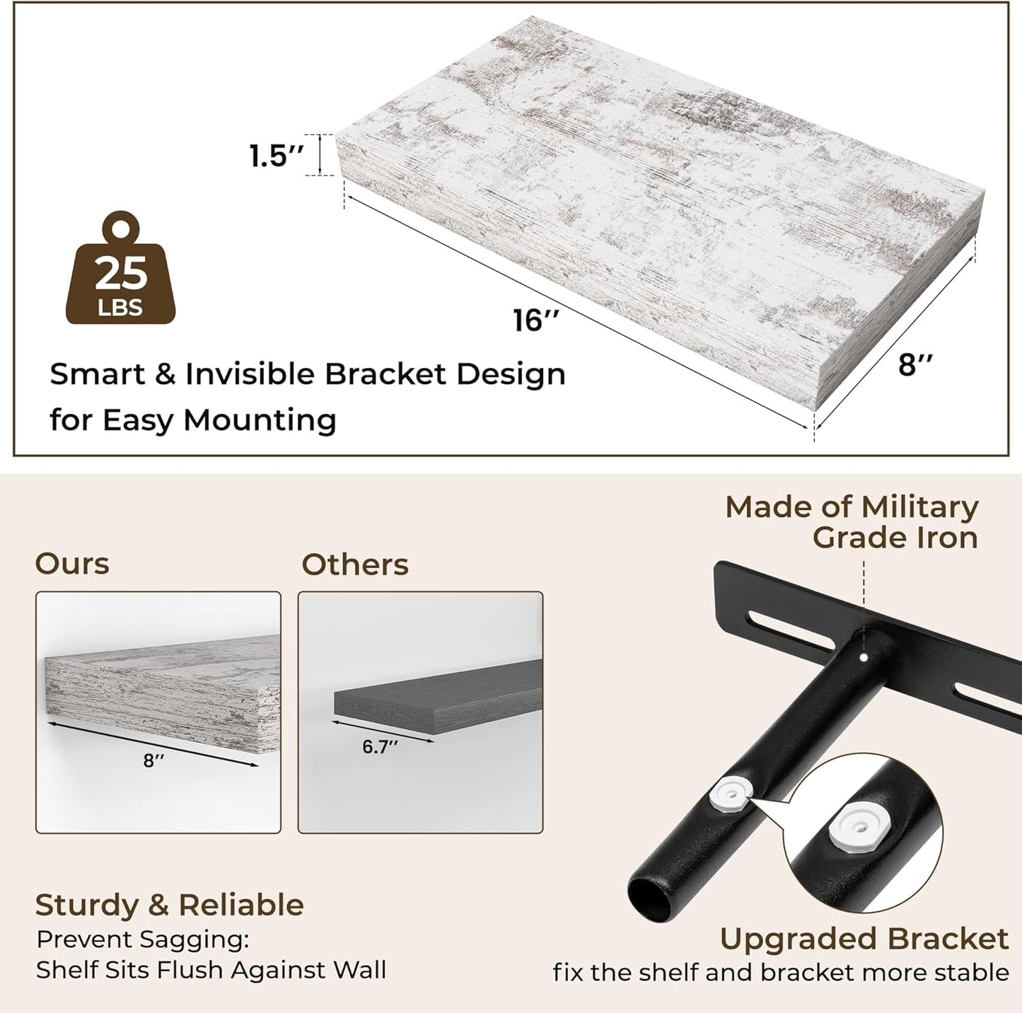 RICHFOCUS 72Inch Floating Shelves for Wall 2 Pack Shelves for Bedroom|Kitchen|Bathroom Wall Mounted Rustic Wood Floating Shelf with Invisible Brackets for Books|Storage|Decor, Rustic Brown