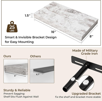 RICHFOCUS 72Inch Floating Shelves for Wall 2 Pack Shelves for Bedroom|Kitchen|Bathroom Wall Mounted Rustic Wood Floating Shelf with Invisible Brackets for Books|Storage|Decor, Rustic Brown