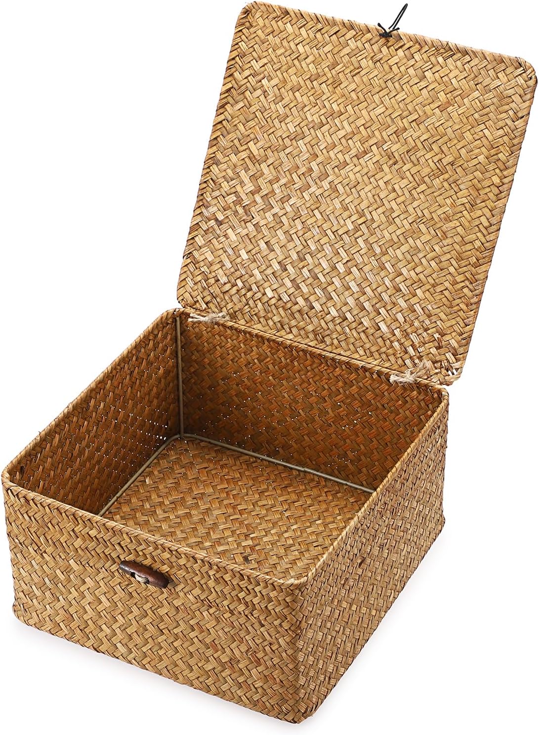 Hipiwe Seagrass Basket with Lid Wicker Storage Basket Square Handwoven Decorative Baskets Box for Shelf Multipurpose Household Baskets Home Decor,X-small
