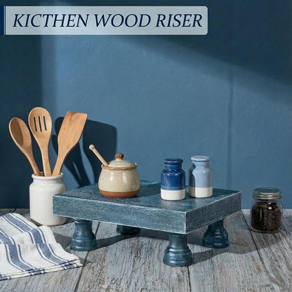 EOSAHR Farmhouse Riser for Room Decor : Decorative Pedestal Stand For Display Your Home Decorations and Uniquely Soap Stand - Rustic Bathroom Counter Tray and Kitchen Decor (Natural Wood)