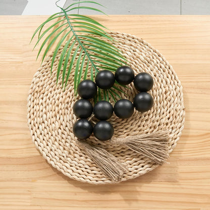 OMISHE Extra Large Wood Bead Garland with 2" Diameter Wooden Beads, 25.5" Long Rustic Farmhouse Decorative Wooden Beads Garland with Tassels, Boho Decorations for Home Table Mantle, Black