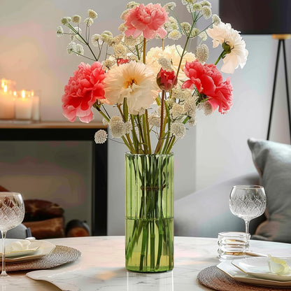 ComSaf Glass Cylinder Vases, Bud Vase for Centerpieces, 8 Inch Tall Ribbed Vase Hurricane Floating Candle Holder, Decorative Flower Vases for Wedding Reception, Home Decor, Housewarming Gift (Clear)