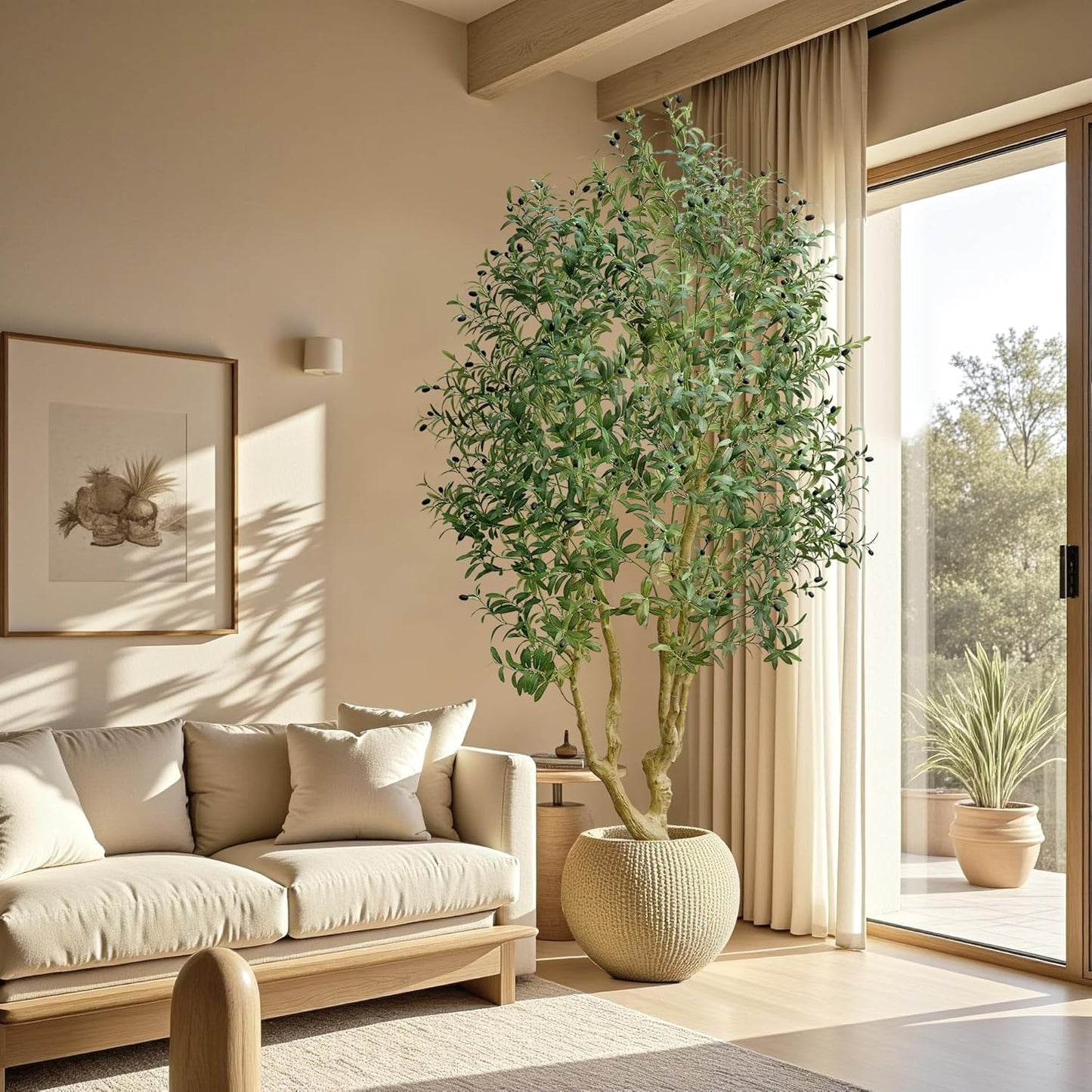 HZXGCP 6ft Artificial Olive Tree Indoor, Fake Olive Tree with White Pot, Faux Olive Tree with Dense Leaves & Realistic Fruits, Tall Artificial Plant for Home Living Room Office Entryway Decor
