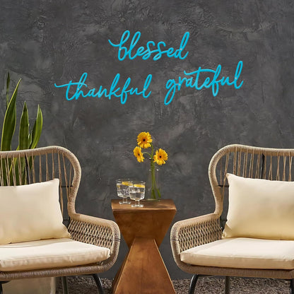 Thankful Grateful Blessed Letter Sign Metal Wall Decor, 3 Piece Black Letters Wall Art for Bathroom Bedroom Metal Words Wall Decor for Home Decor