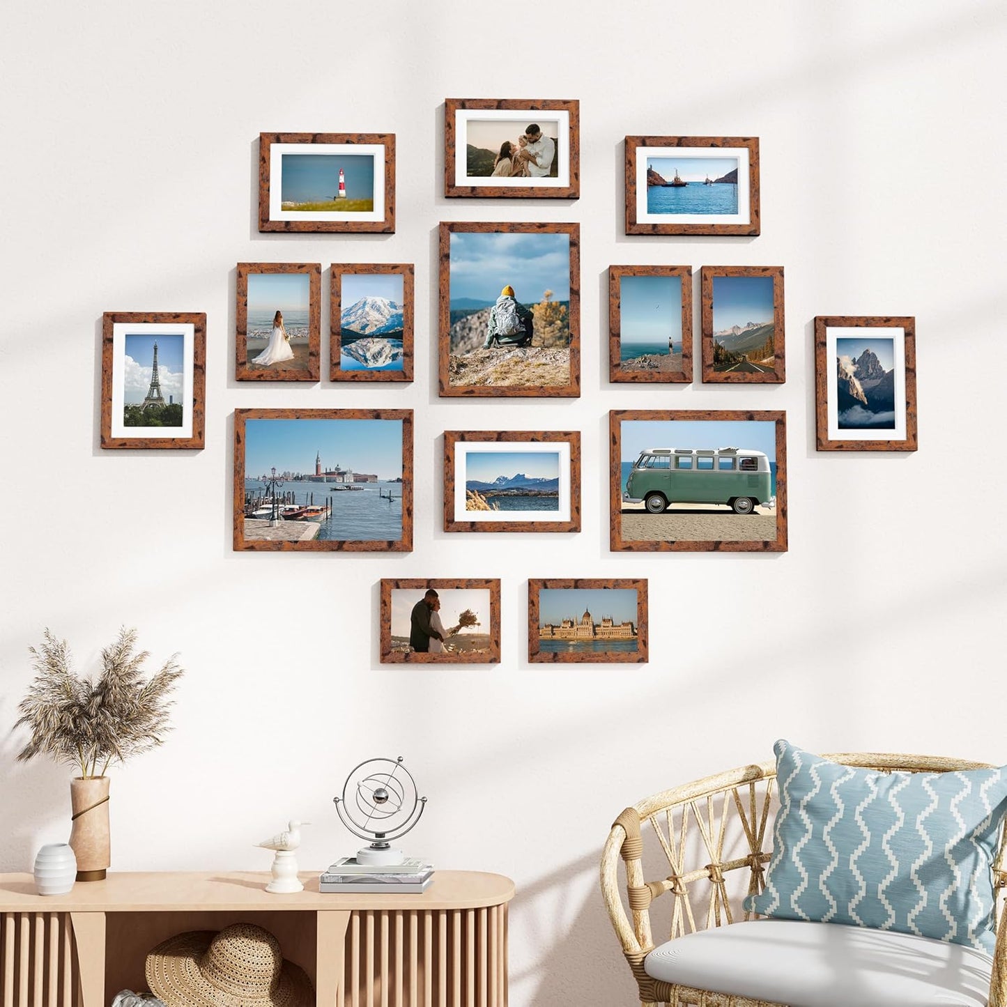 Vittanly 15 Pack Picture Frames Collage Wall Decor for Mounting or Tabletop Display, Gallery Frame Set for Family, Multi Sizes Including 3pcs 8x10, 6pcs 5x7, 6pcs 4x6, Black