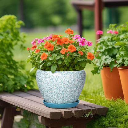 6 Inch Plant Pot - Ceramic Pots for Plants with Drainage Hole and Saucer, Round Succulent Planter Indoor Outdoor, Modern Flower Pot for Snake Plants, Home Decor, Gifts for Plant Lover, Blue