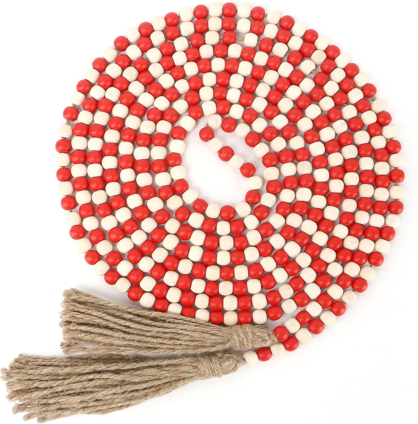 CVHOMEDECO. 16 Feet Wood Beads Garland with Tassels Farmhouse Rustic Wooden Decorative Bead String Wall Hanging Accent for Home Festival Decor. Orange