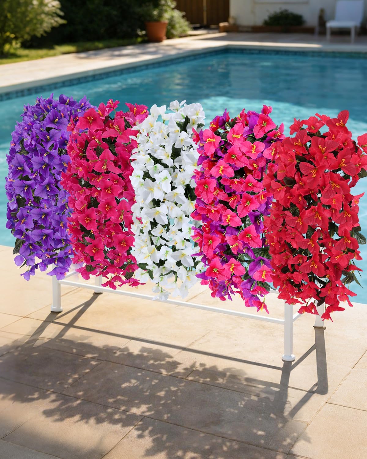 Artificial Flowers for Outdoors – 2 Bundles of UV-Resistant Artificial Bougainvillea, Realistic Silk Flowers for Front Porch, Patio, Garden, Window Boxes & Hanging Baskets (Hot Pink, 2)