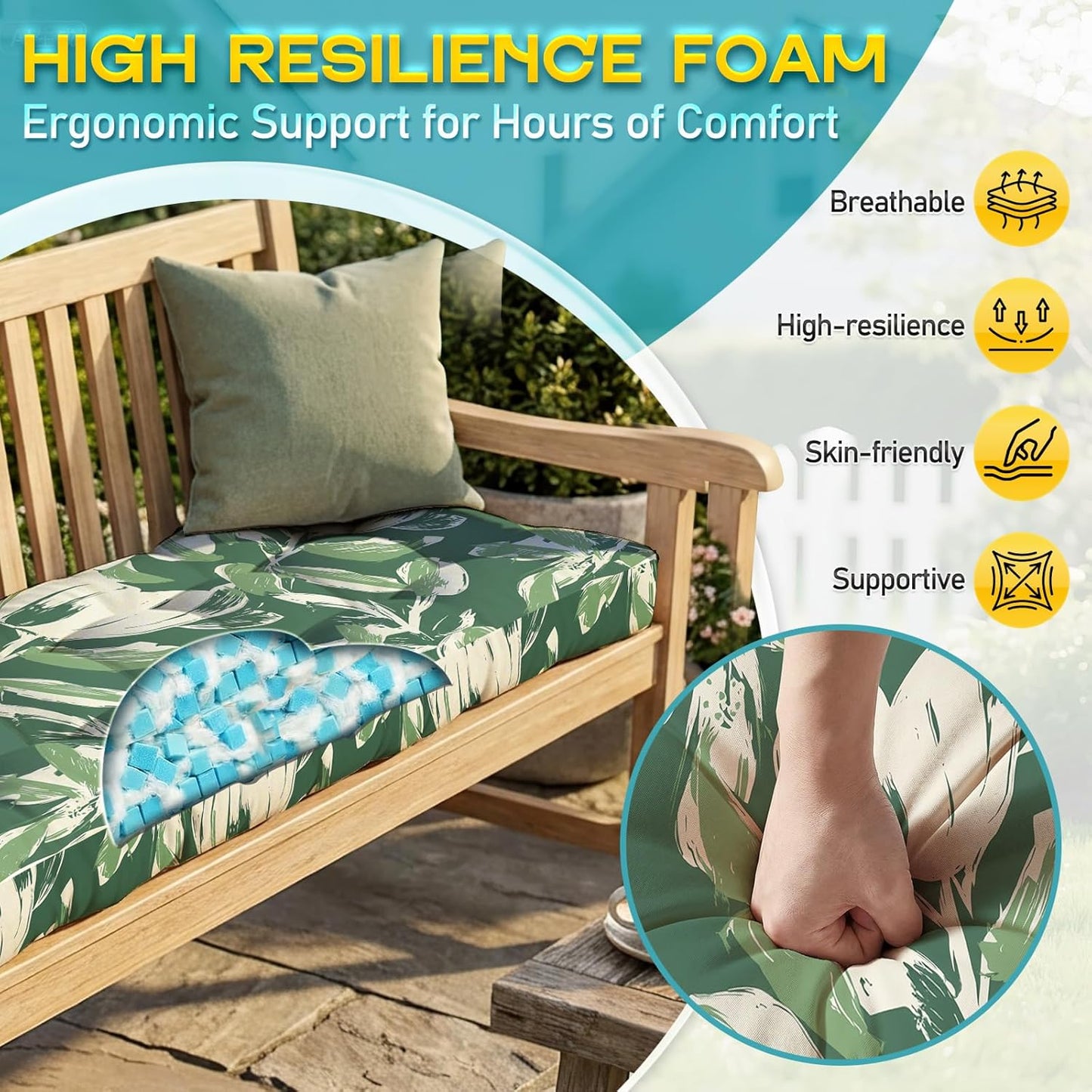 Outdoor Bench Cushion, Tufted Patio Seat Pad for Garden Bench, Porch Swing, Indoor/Outoor Furniture (Blue, 48X18X4 inch)