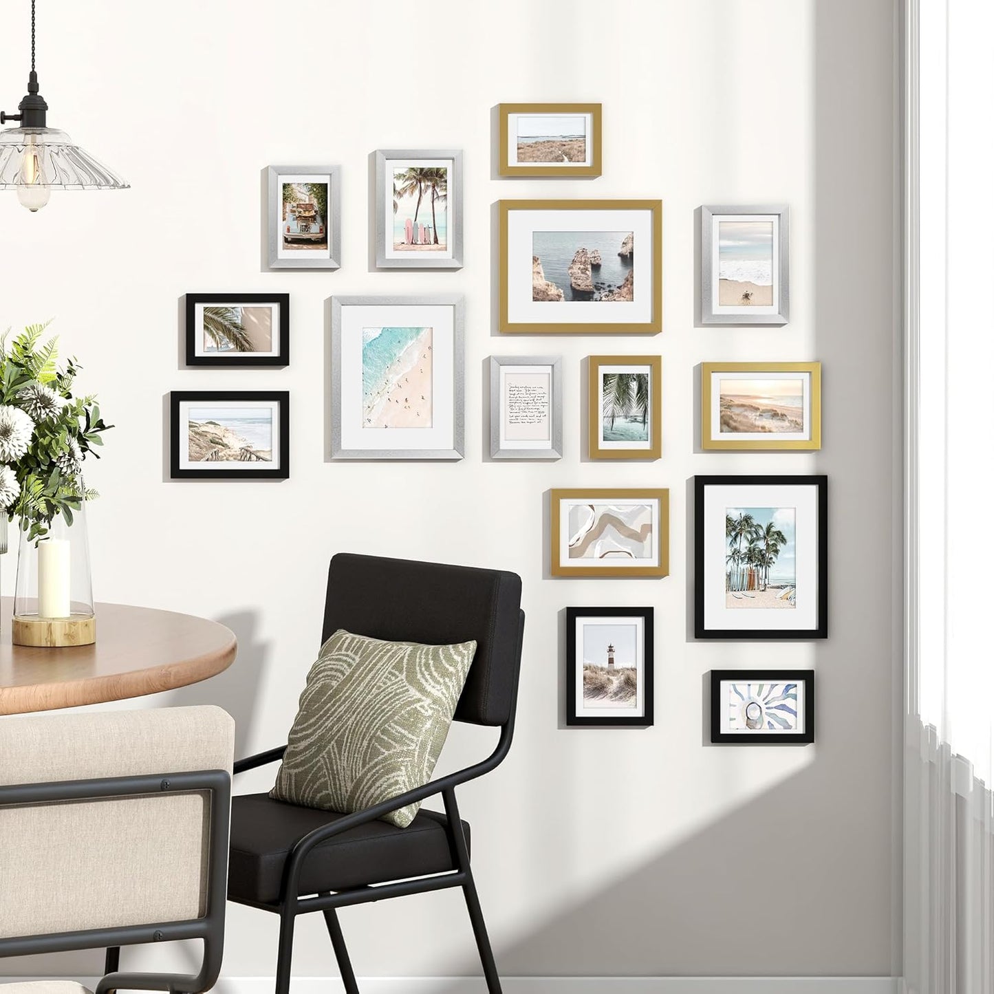 Venusmiles 15 Pack Picture Frames Collage Wall Decor, Gallery Frame Set for Wall Mounting or Tabletop Display, Multi Sizes Including 3pcs 8x10, 6pcs 5x7, 6pcs 4x6, Oak