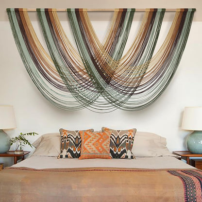 Flber Macrame Wall Hanging Boho Wall Decor Tapestry Dip Dyed Ombre Moss Green Handmade Wall Art Woven Cotton Rope Backdrop with for Bedroom Living Room, 57" W x 39" L