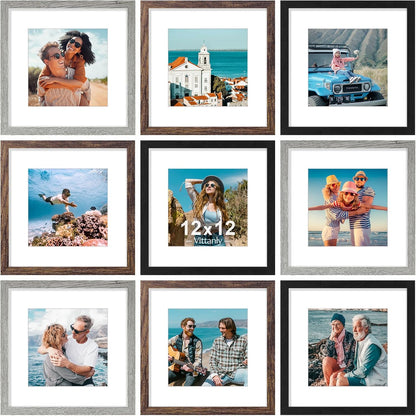 Vittanly 8x10 Picture Frames Set of 9, Shatter Resistant Plexiglass, Display 5x7 Pictures with Mat or 8x10 without Mat, Photo Frames for Wall or Tabletop, Engineered Wood, Black - Colors A