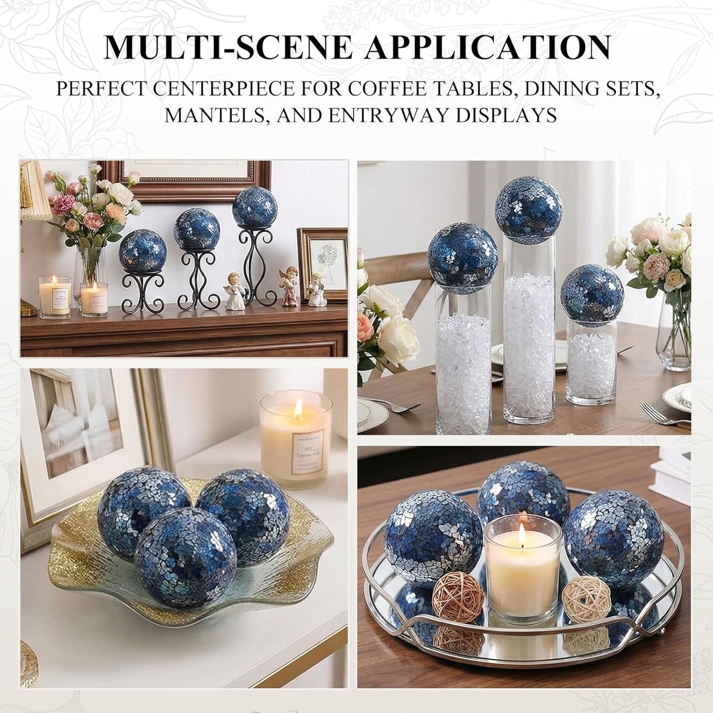 DomeStar 3PCS Decorative Balls, Mosaic Glass Orbs Centerpiece Balls 4inch Gold Orbs for Decorate Bowls Vases Tables Wedding Party