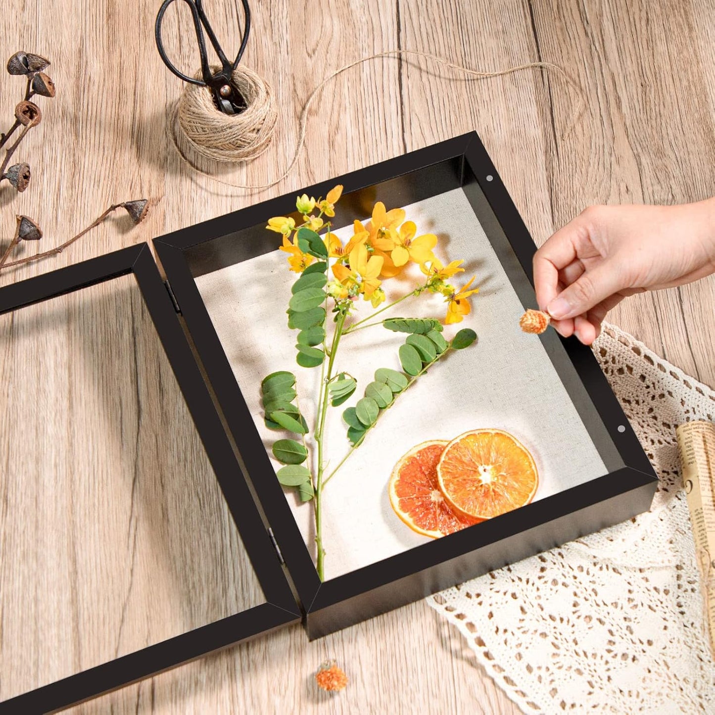 Califortree 8x10 Shadow Box Frame with Linen Back - Sturdy Rustic Memory Display Case of Flower, Pictures, Medals and More, White