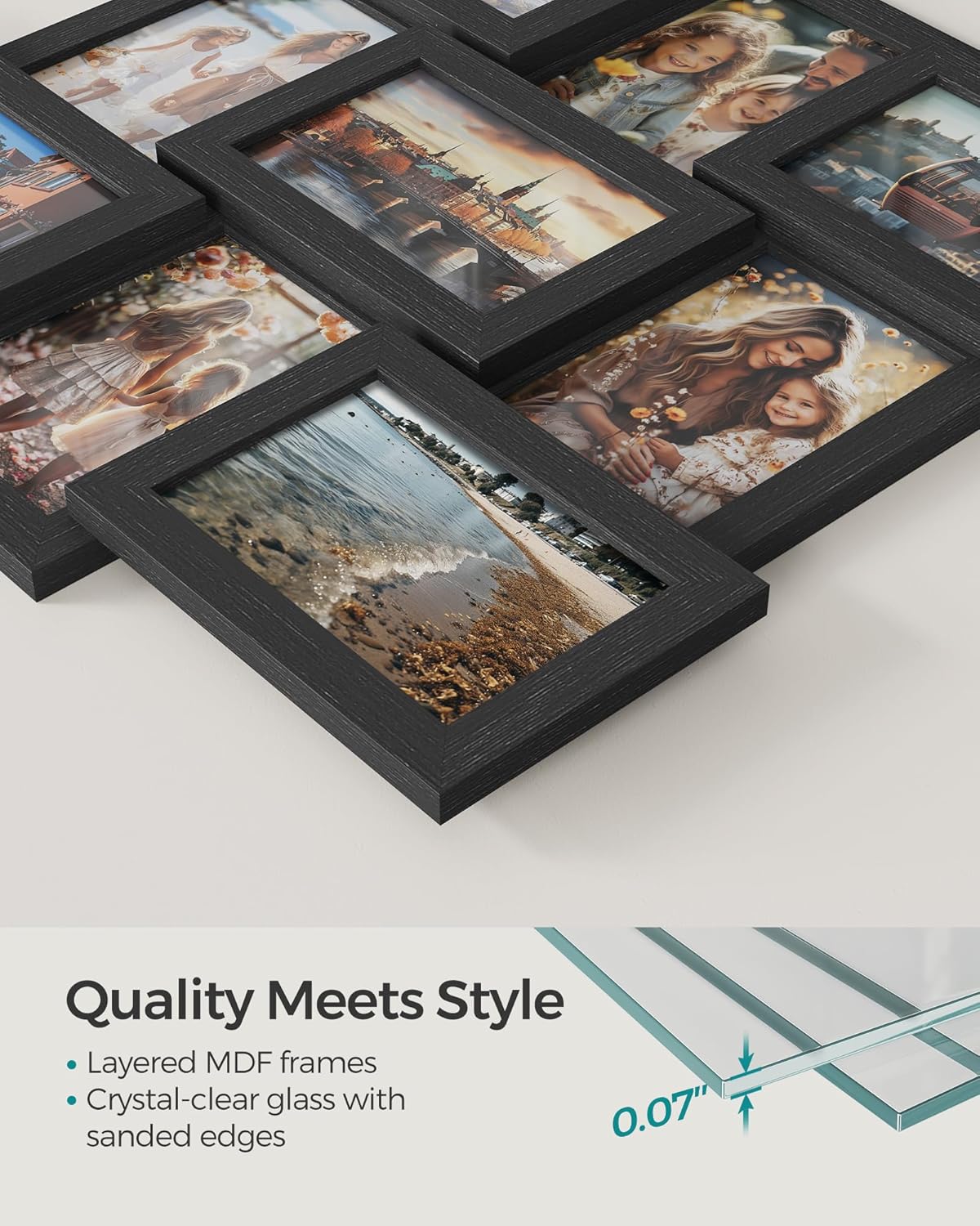 SONGMICS 4x6 Collage Picture Frames, 10-Pack Photo Collage Frame for Wall Decor, Glass Front, Assembly Required, Ink Black URPF20BK