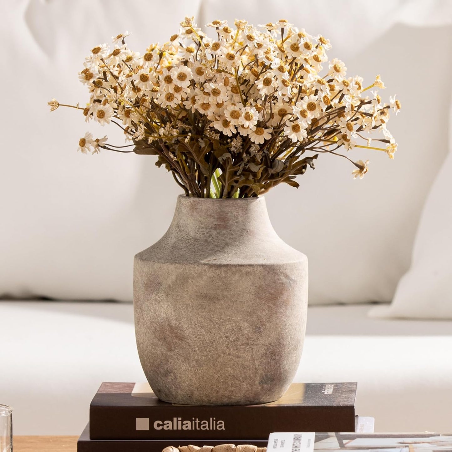 Mitt&Ditt Ceramic Flower Vase with Handles, 11 inch Tall Vase for Centerpieces, Large Decorative Terracotta Vases, Farmhouse Rustic Vases for Home Decor, Living Room, Table, Neutral