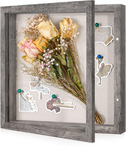 Califortree 8x10 Shadow Box Frame with Linen Back - Sturdy Rustic Memory Display Case of Flower, Pictures, Medals and More, White