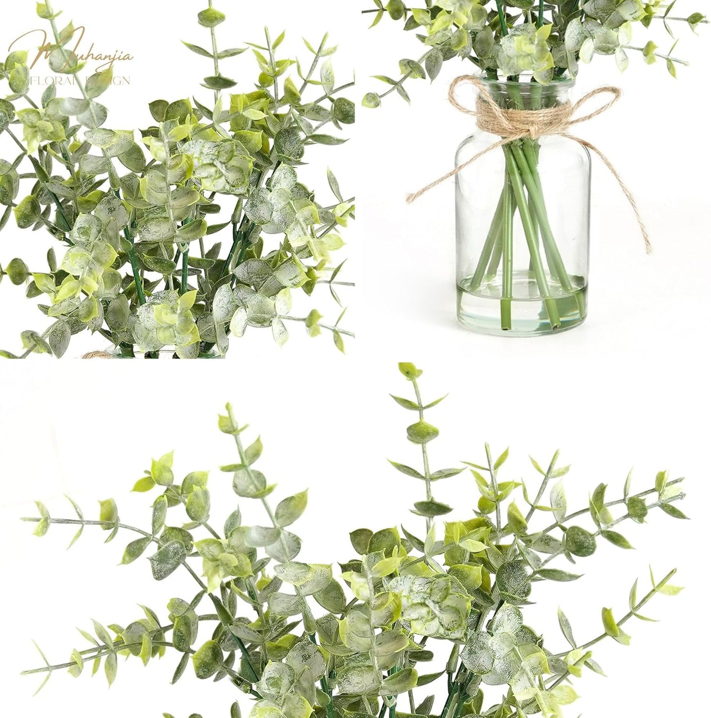 Muhanjia Artificial Eucalyptus Stems in Glass Vase with Faux Water,3Pcs Fake Plant with Double-Sided Green Leaves for Centerpiece(Double-Sided Green Eucalyptus)